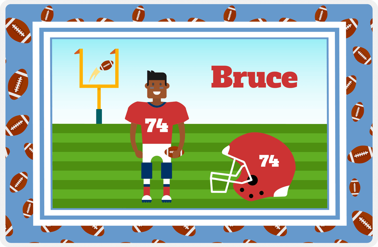Personalized Football Placemat II - Blue Border - Black Boy -  View