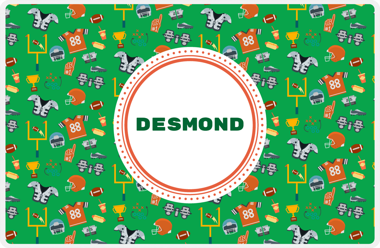 Personalized Football Placemat IV - Green Background - Circle Nameplate -  View