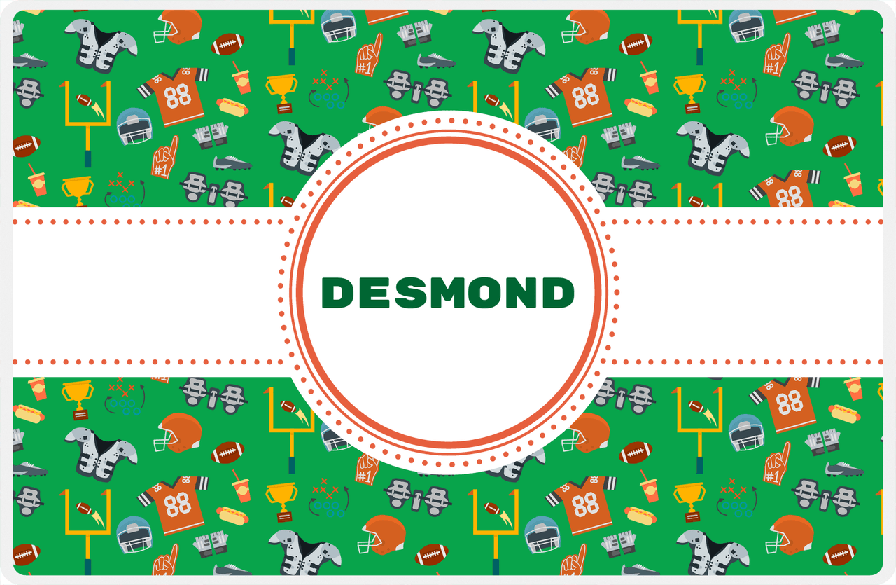 Personalized Football Placemat IV - Green Background - Circle Ribbon Nameplate -  View