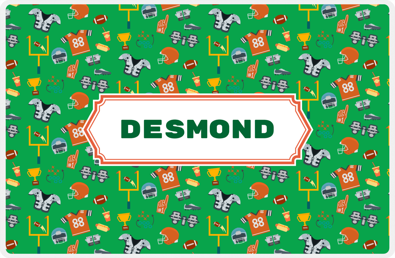 Personalized Football Placemat IV - Green Background - Decorative Rectangle Nameplate -  View