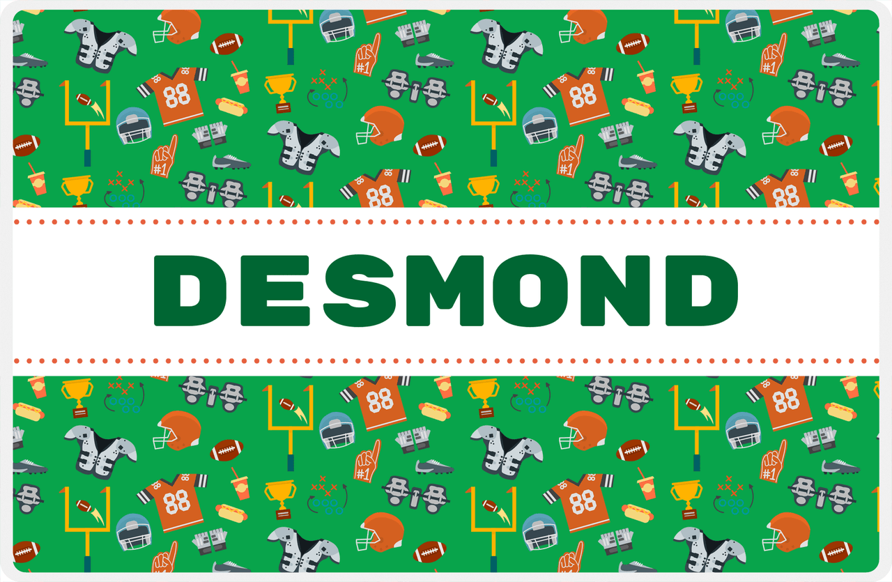 Personalized Football Placemat IV - Green Background - Ribbon Nameplate -  View