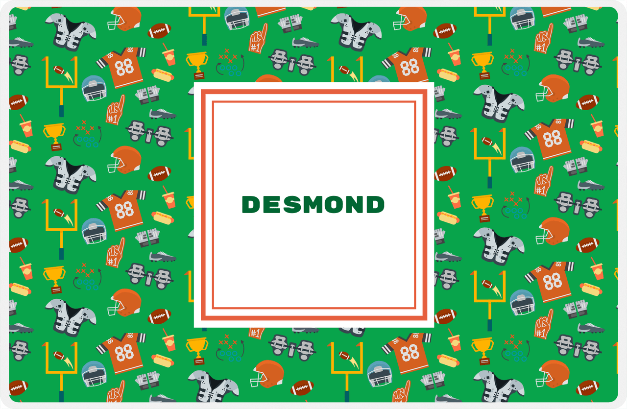 Personalized Football Placemat IV - Green Background - Square Nameplate -  View