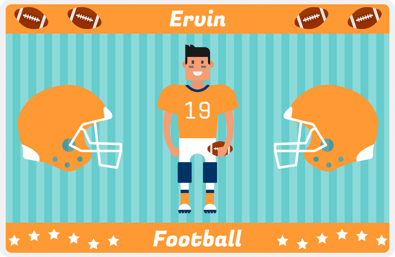 Personalized Football Placemat V - Teal Background - Black Hair Boy -  View