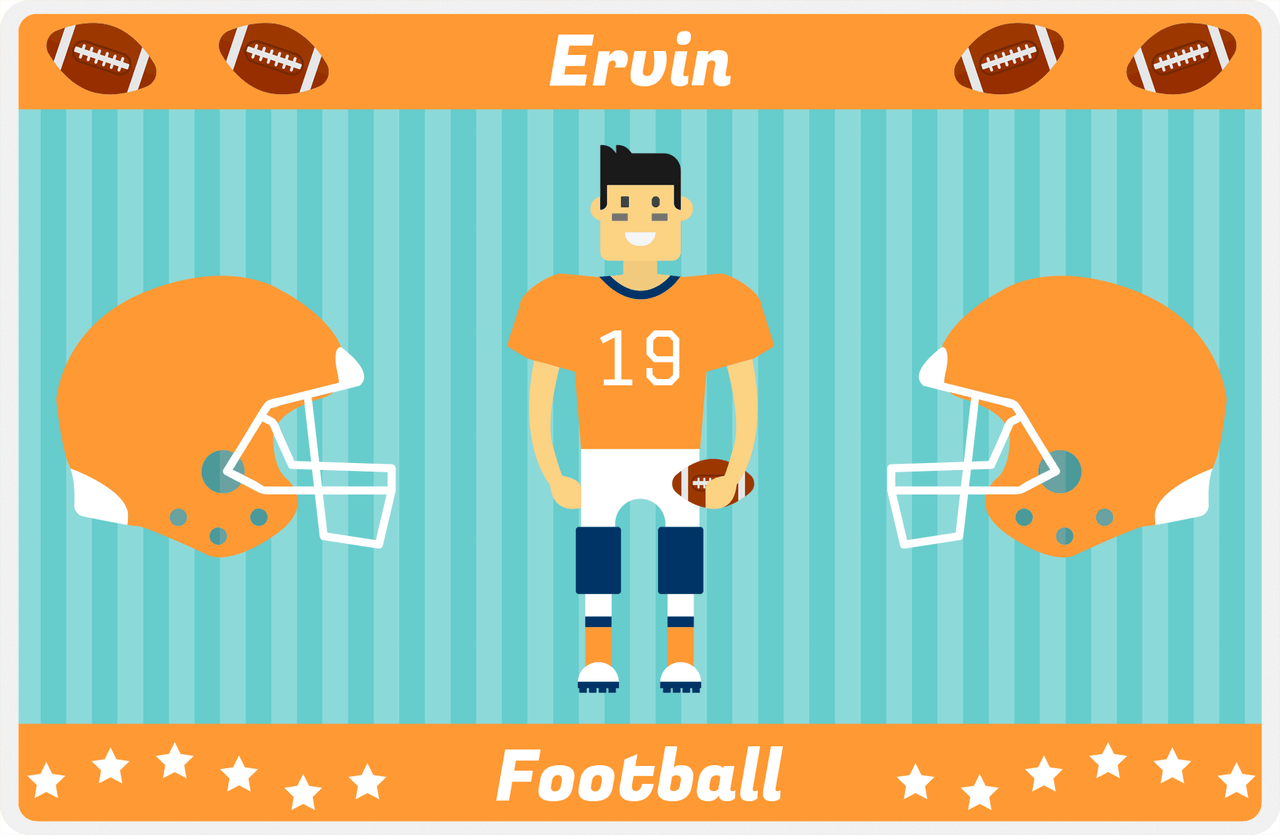 Personalized Football Placemat V - Teal Background - Asian Boy -  View
