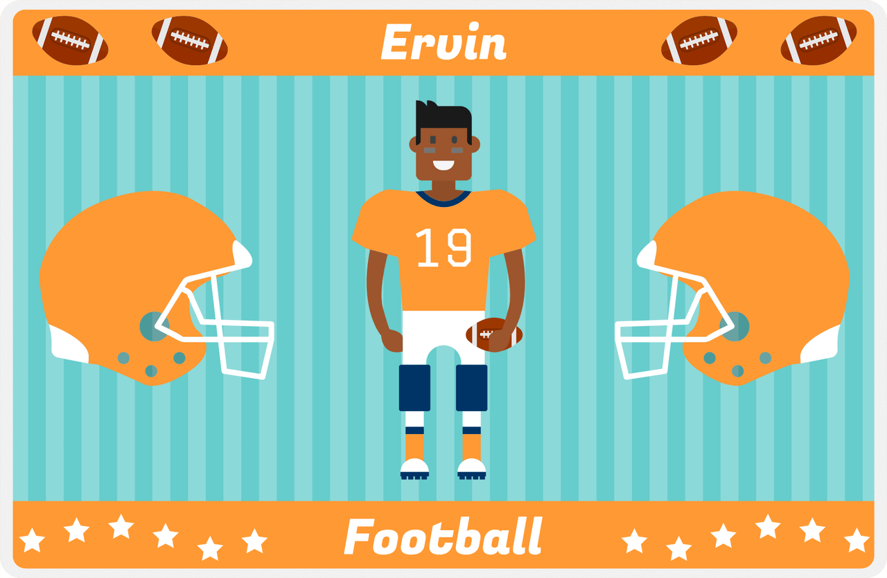 Personalized Football Placemat V - Teal Background - Black Boy -  View