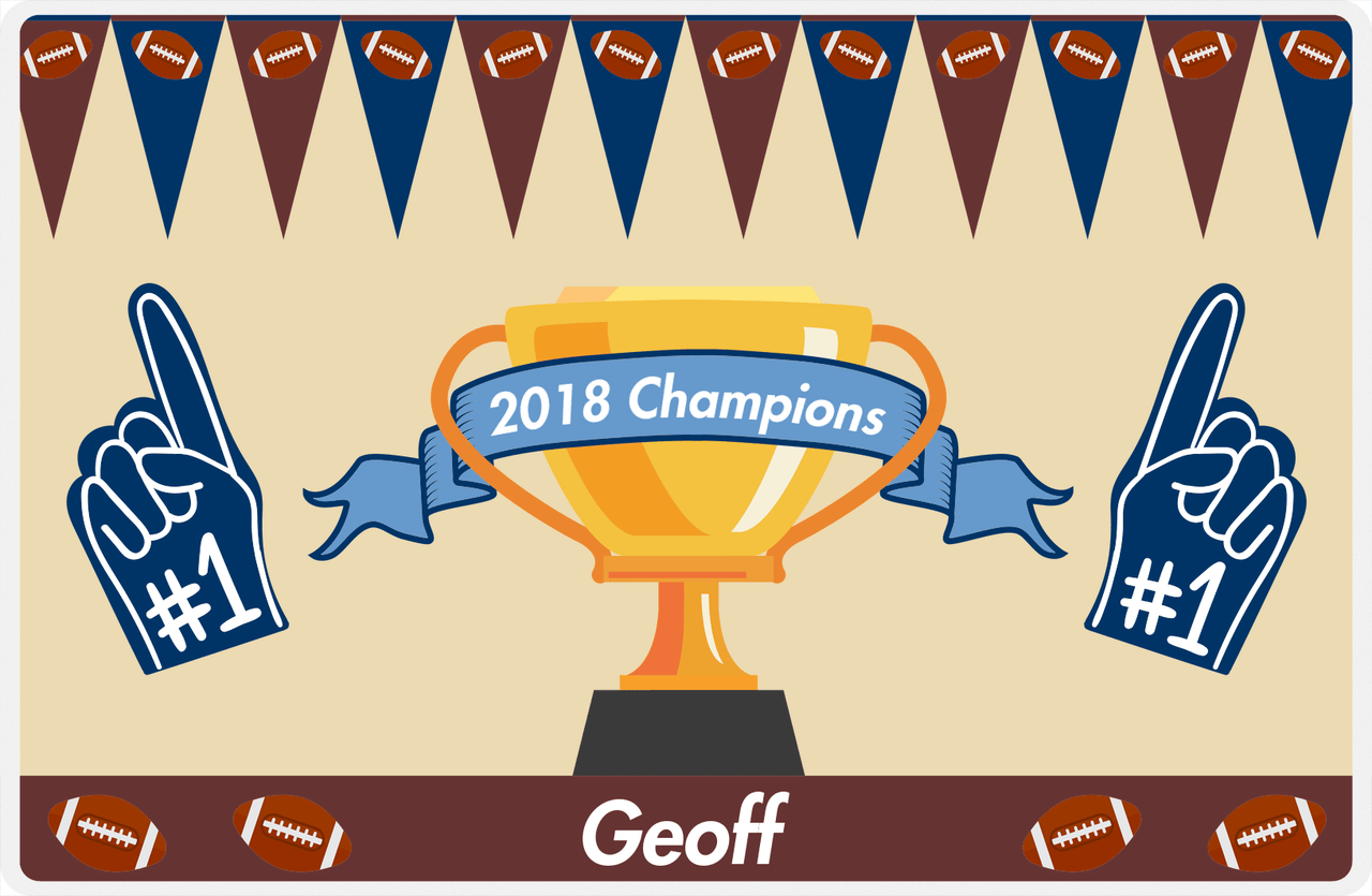 Personalized Football Placemat VII - Foam Fingers - Light Brown Background -  View