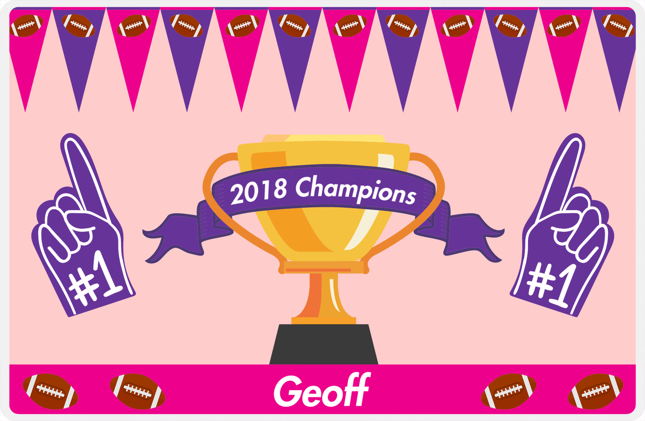 Personalized Football Placemat VII - Foam Fingers - Pink Background -  View