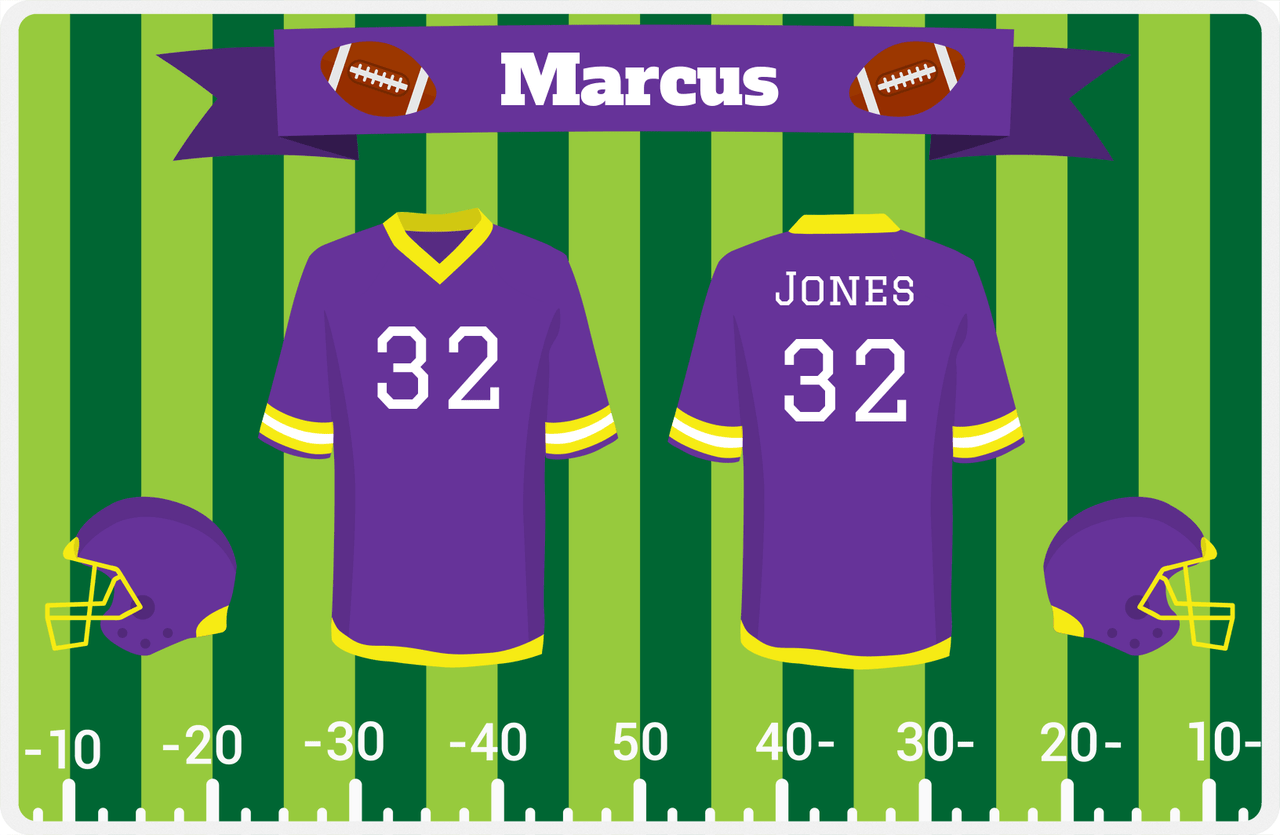 Personalized Football Placemat XIII - Green Background - Jersey Style I -  View