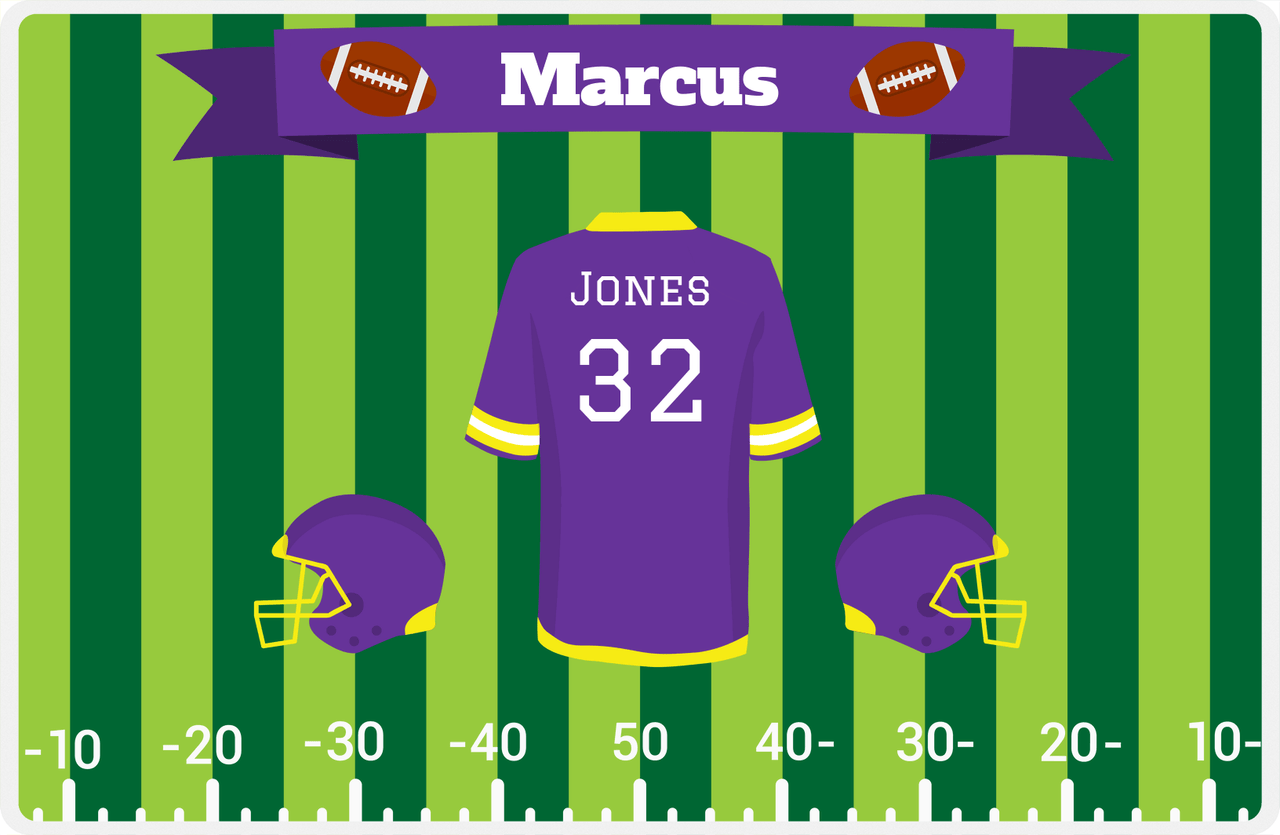 Personalized Football Placemat XIII - Green Background - Jersey Style II -  View