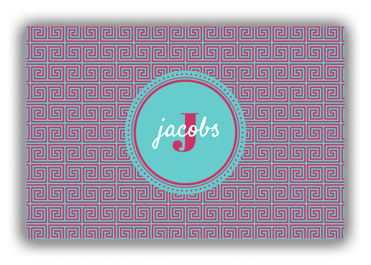 Personalized Fret Canvas Wrap & Photo Print - Teal with Circle Nameplate - Front View