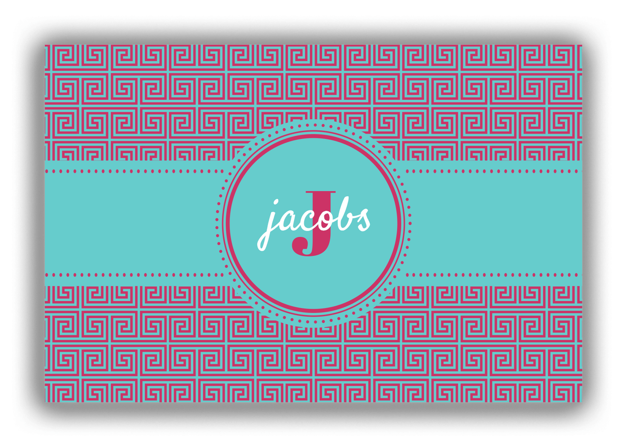 Personalized Fret Canvas Wrap & Photo Print - Teal with Circle Ribbon Nameplate - Front View