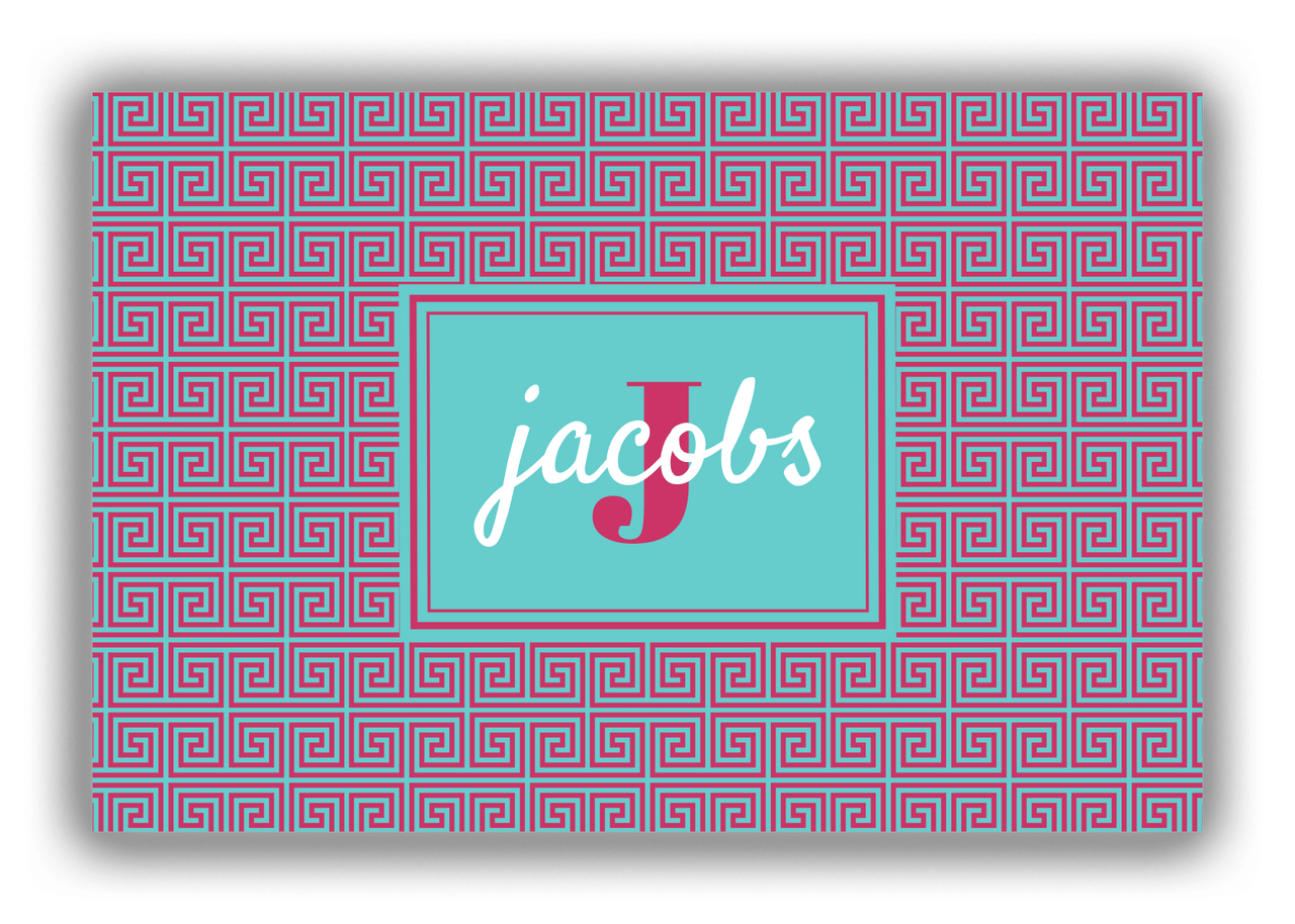 Personalized Fret Canvas Wrap & Photo Print - Teal with Rectangle Nameplate - Front View