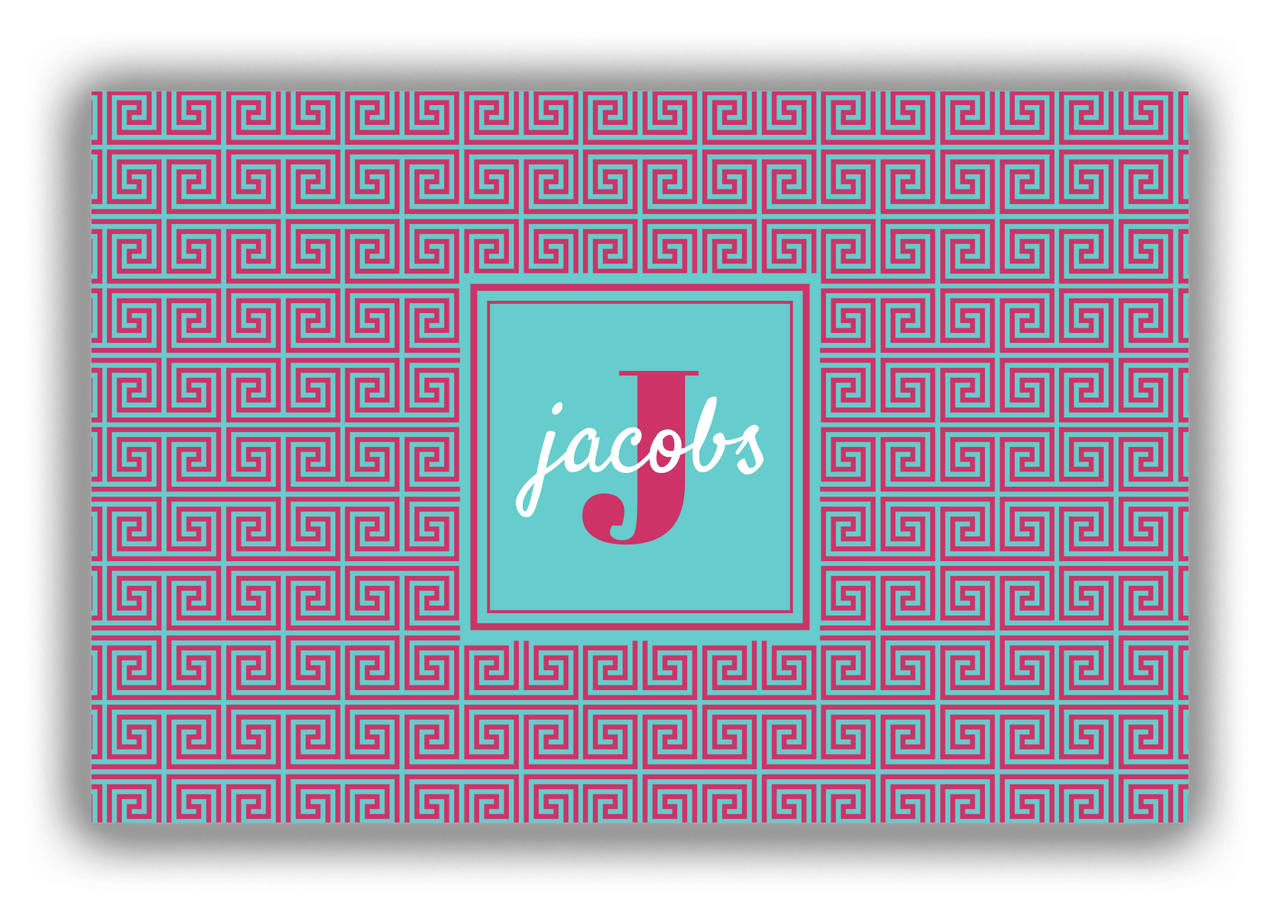 Personalized Fret Canvas Wrap & Photo Print - Teal with Square Nameplate - Front View