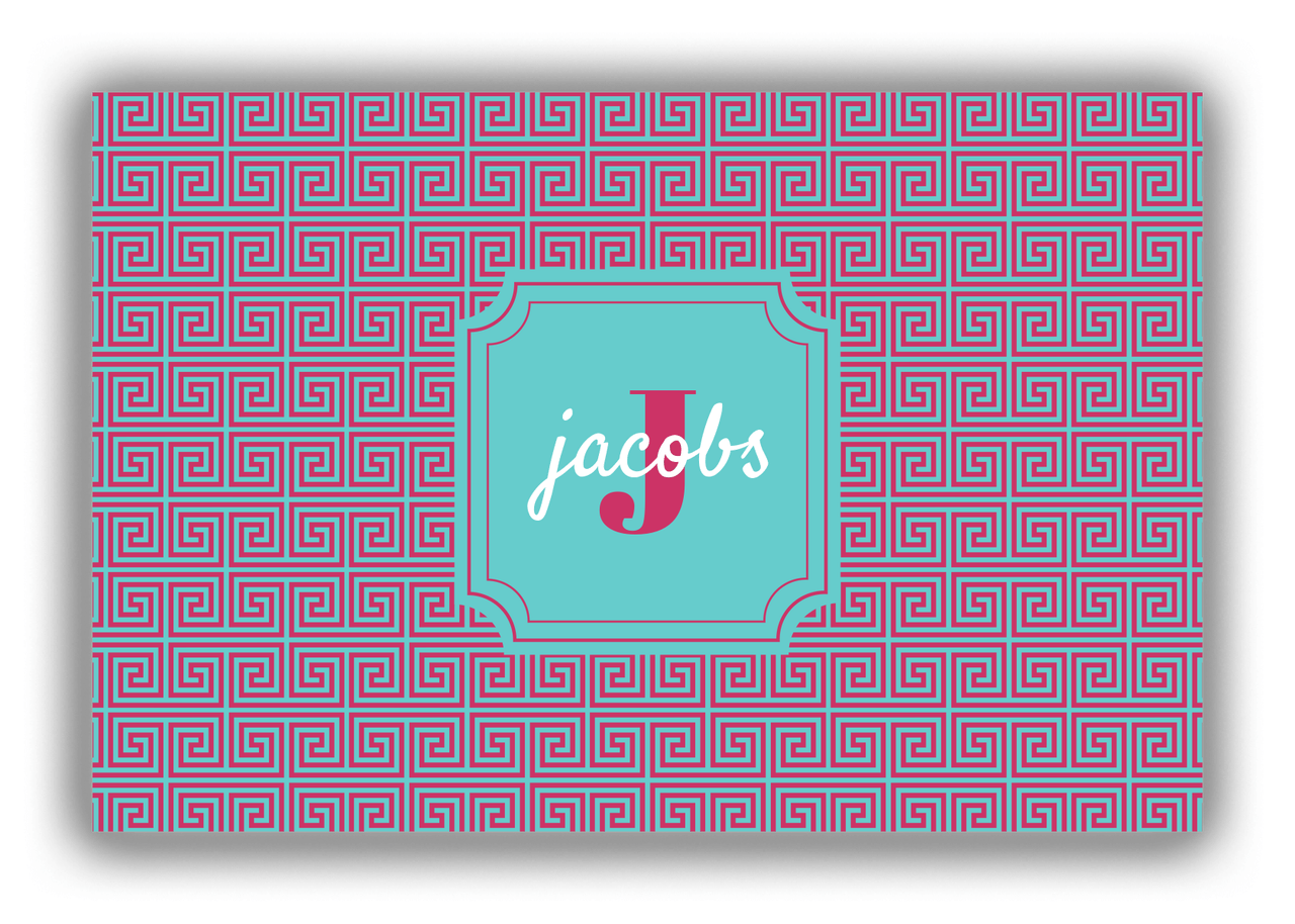 Personalized Fret Canvas Wrap & Photo Print - Teal with Stamp Nameplate - Front View