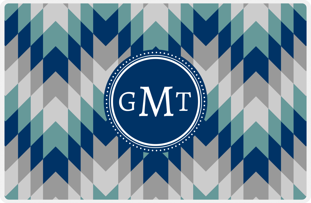 Personalized Funky Arrows Placemat - Light Grey and White - Navy Circle Frame -  View