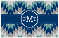 Thumbnail for Personalized Funky Arrows Placemat - Light Grey and White - Navy Circle Frame with Ribbon -  View