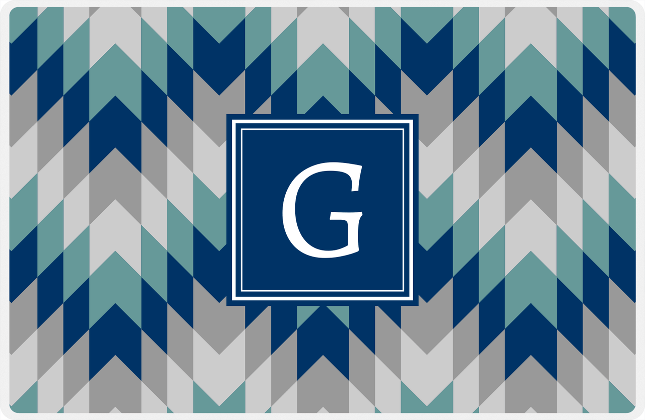 Personalized Funky Arrows Placemat - Light Grey and White - Navy Square Frame -  View