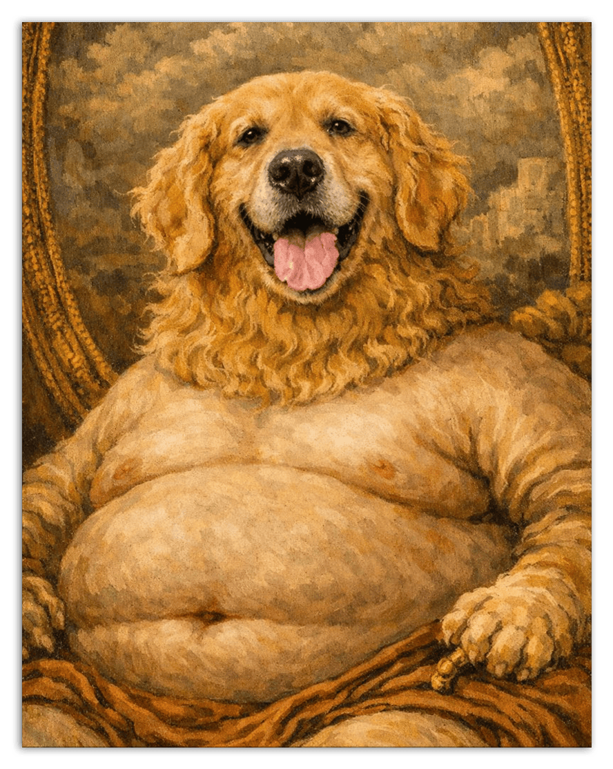 Personalized Funny Fat Pet Portrait Wall Art - Custom Dog or Cat Print from Photo, Turn Your Pet’s Picture Into a Quirky Poster, Playful Animal Decor, Gifts for Pet Owners, Whimsical Vintage Artwork - Front View