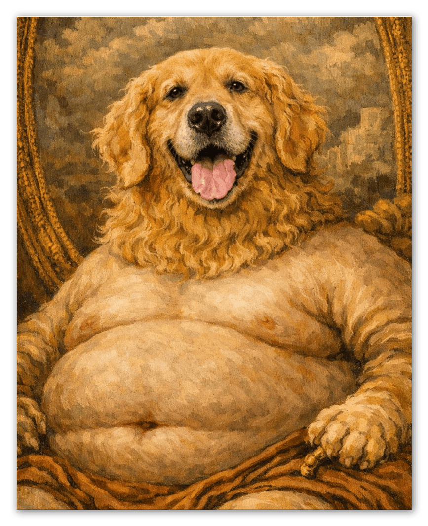 Personalized Funny Fat Pet Portrait Wall Art - Custom Dog or Cat Print from Photo, Turn Your Pet’s Picture Into a Quirky Poster, Playful Animal Decor, Gifts for Pet Owners, Whimsical Vintage Artwork - Front View