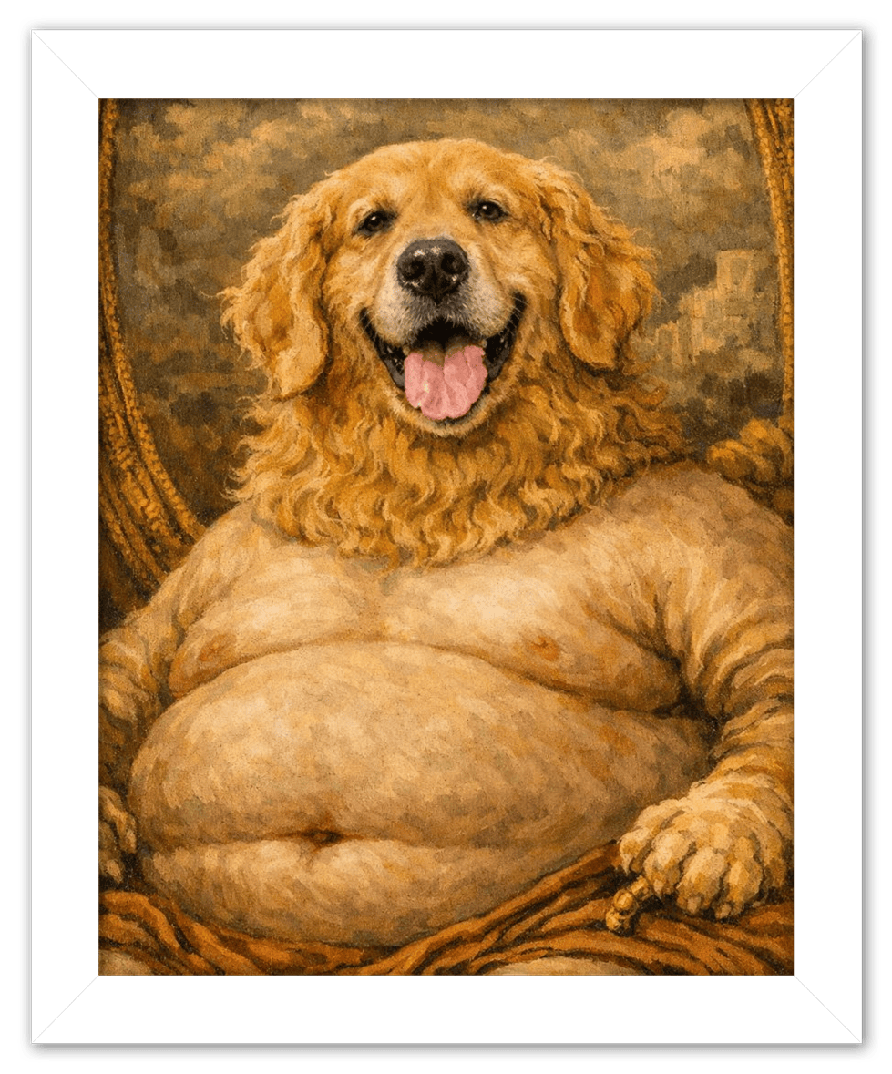 Personalized Funny Fat Pet Portrait Wall Art - Custom Dog or Cat Print from Photo, Turn Your Pet’s Picture Into a Quirky Poster, Playful Animal Decor, Gifts for Pet Owners, Whimsical Vintage Artwork - Front View
