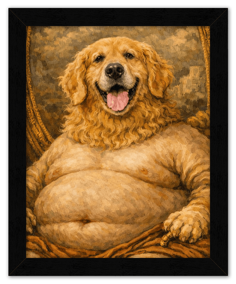 Personalized Funny Fat Pet Portrait Wall Art - Custom Dog or Cat Print from Photo, Turn Your Pet’s Picture Into a Quirky Poster, Playful Animal Decor, Gifts for Pet Owners, Whimsical Vintage Artwork - Front View
