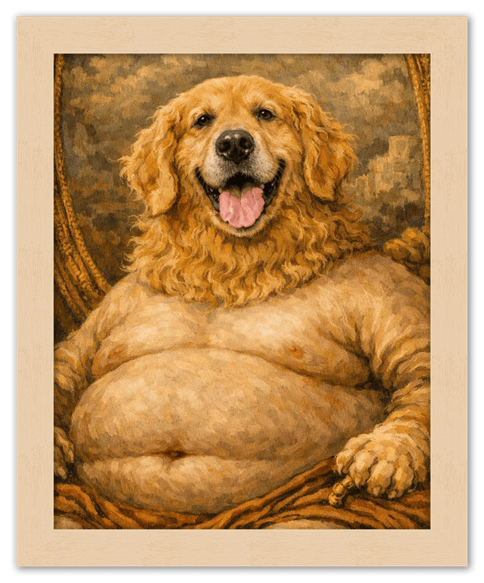 Personalized Funny Fat Pet Portrait Wall Art - Custom Dog or Cat Print from Photo, Turn Your Pet’s Picture Into a Quirky Poster, Playful Animal Decor, Gifts for Pet Owners, Whimsical Vintage Artwork - Front View