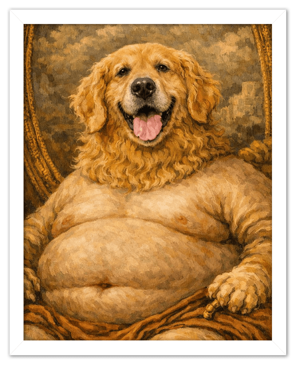 Personalized Funny Fat Pet Portrait Wall Art - Custom Dog or Cat Print from Photo, Turn Your Pet’s Picture Into a Quirky Poster, Playful Animal Decor, Gifts for Pet Owners, Whimsical Vintage Artwork - Front View