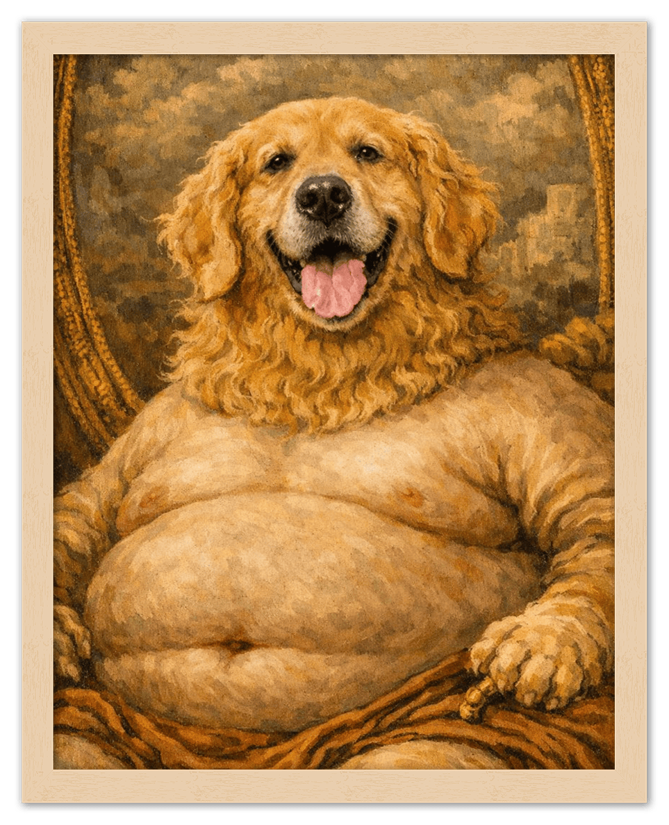Personalized Funny Fat Pet Portrait Wall Art - Custom Dog or Cat Print from Photo, Turn Your Pet’s Picture Into a Quirky Poster, Playful Animal Decor, Gifts for Pet Owners, Whimsical Vintage Artwork - Front View