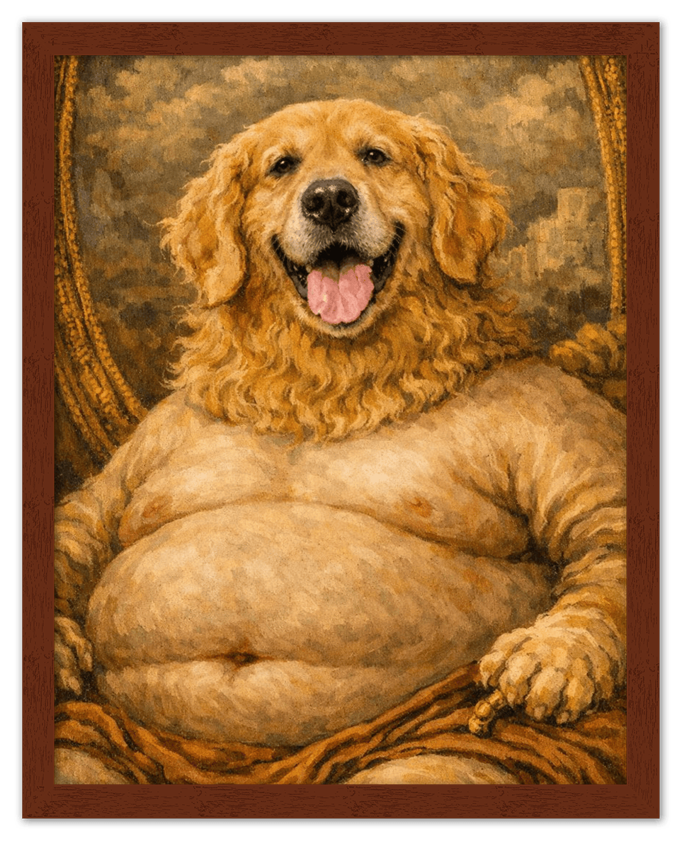 Personalized Funny Fat Pet Portrait Wall Art - Custom Dog or Cat Print from Photo, Turn Your Pet’s Picture Into a Quirky Poster, Playful Animal Decor, Gifts for Pet Owners, Whimsical Vintage Artwork - Front View