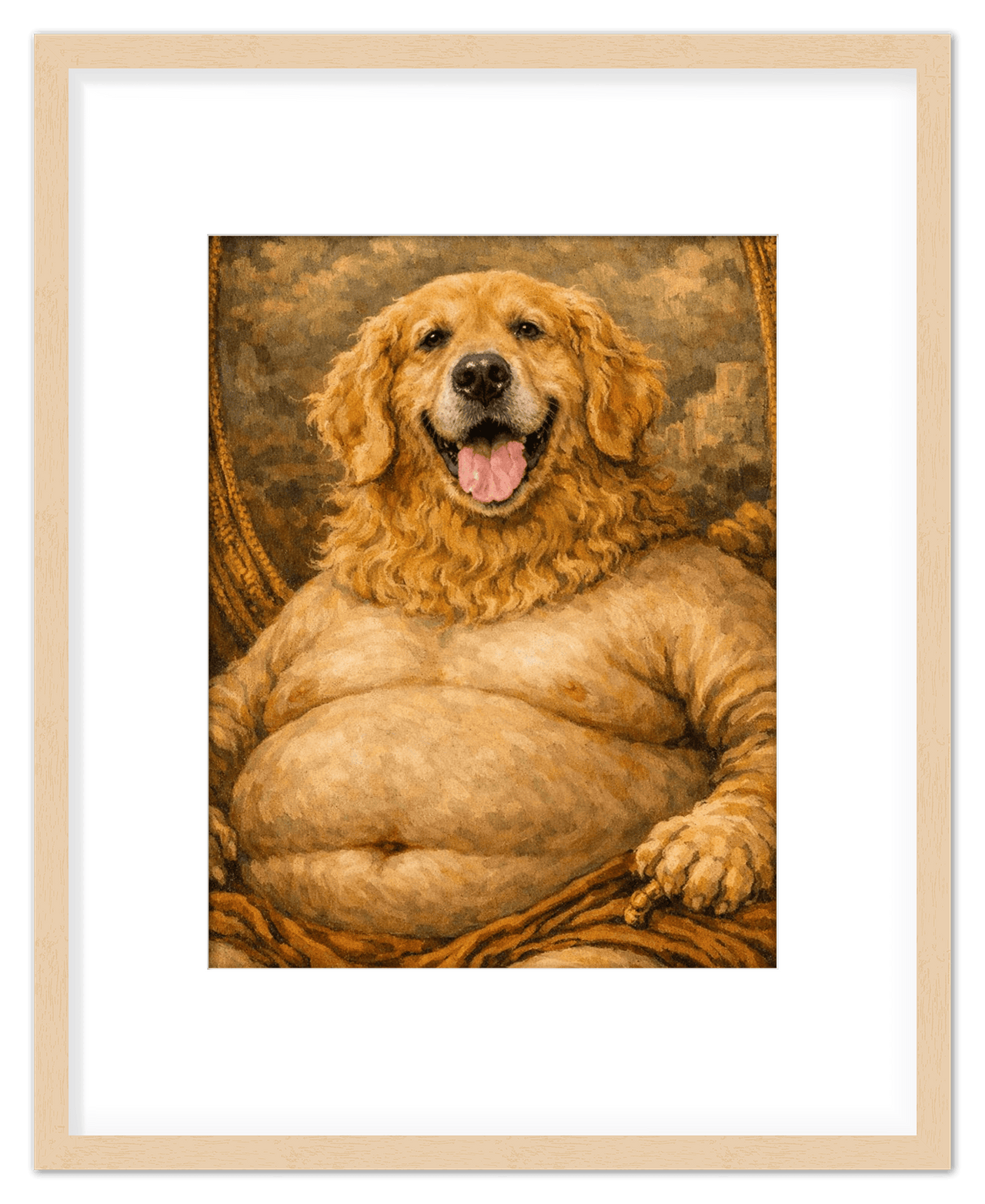 Personalized Funny Fat Pet Portrait Wall Art - Custom Dog or Cat Print from Photo, Turn Your Pet’s Picture Into a Quirky Poster, Playful Animal Decor, Gifts for Pet Owners, Whimsical Vintage Artwork - Front View