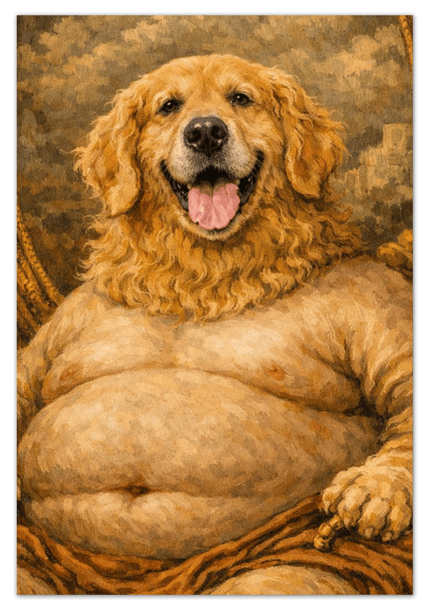 Personalized Funny Fat Pet Portrait Wall Art - Custom Dog or Cat Print from Photo, Turn Your Pet’s Picture Into a Quirky Poster, Playful Animal Decor, Gifts for Pet Owners, Whimsical Vintage Artwork - Front View