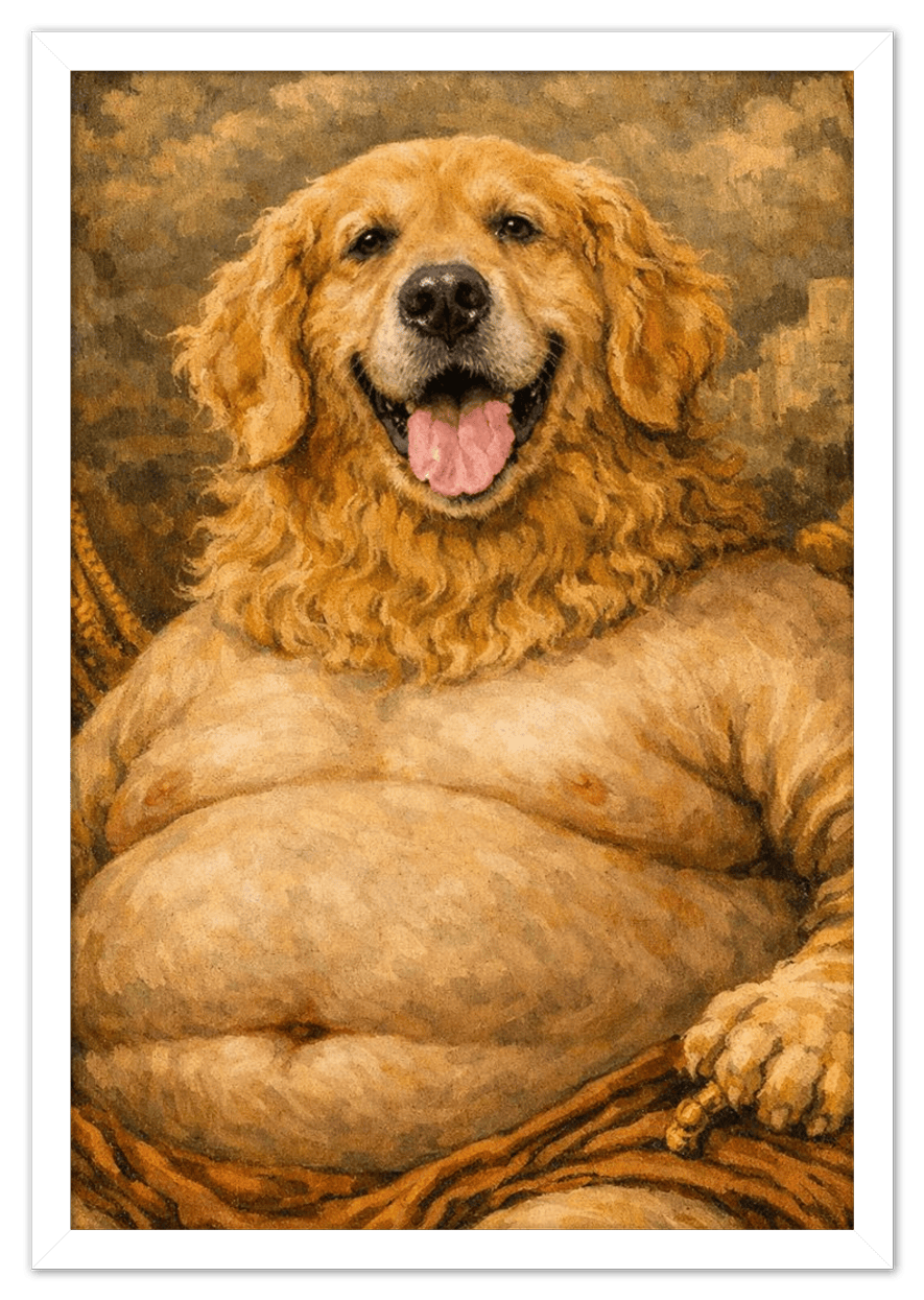 Personalized Funny Fat Pet Portrait Wall Art - Custom Dog or Cat Print from Photo, Turn Your Pet’s Picture Into a Quirky Poster, Playful Animal Decor, Gifts for Pet Owners, Whimsical Vintage Artwork - Front View