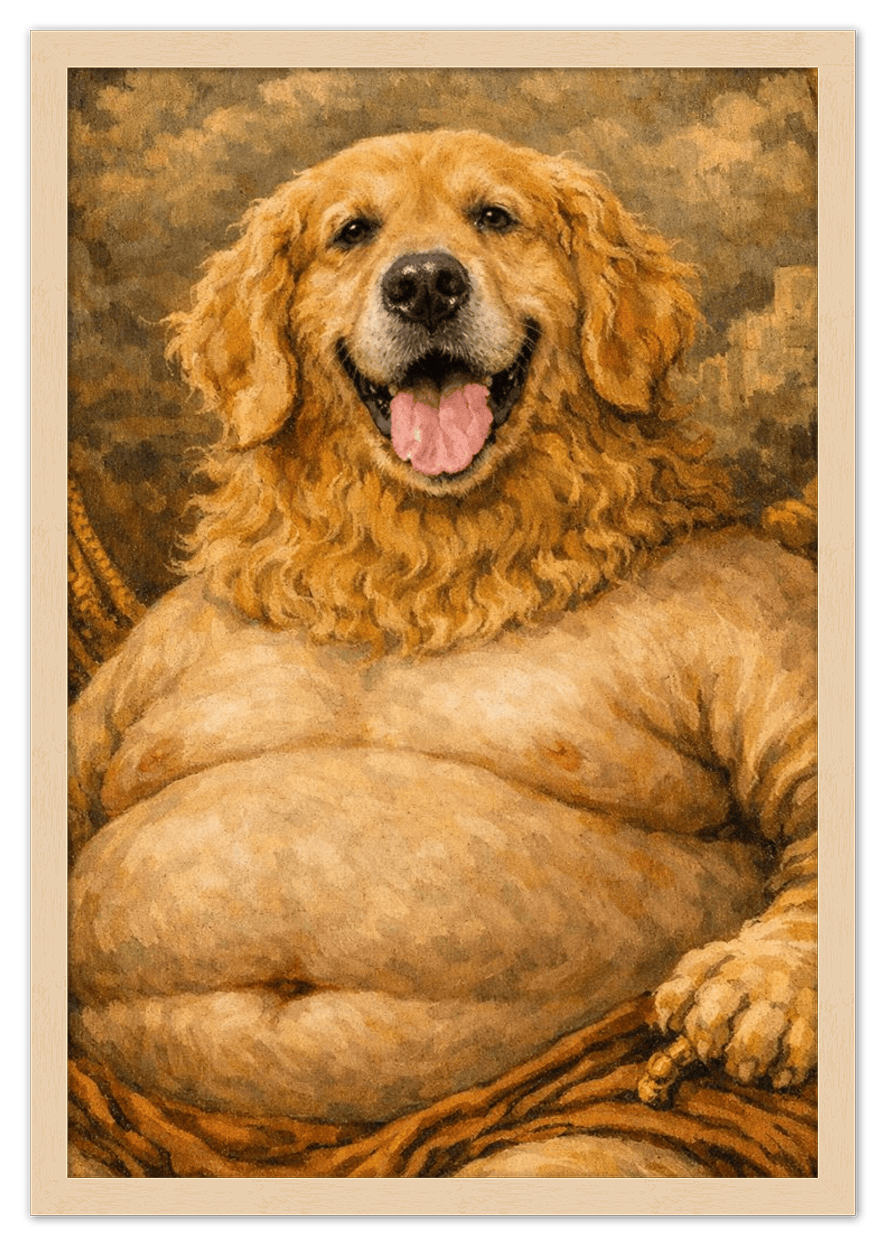Personalized Funny Fat Pet Portrait Wall Art - Custom Dog or Cat Print from Photo, Turn Your Pet’s Picture Into a Quirky Poster, Playful Animal Decor, Gifts for Pet Owners, Whimsical Vintage Artwork - Front View