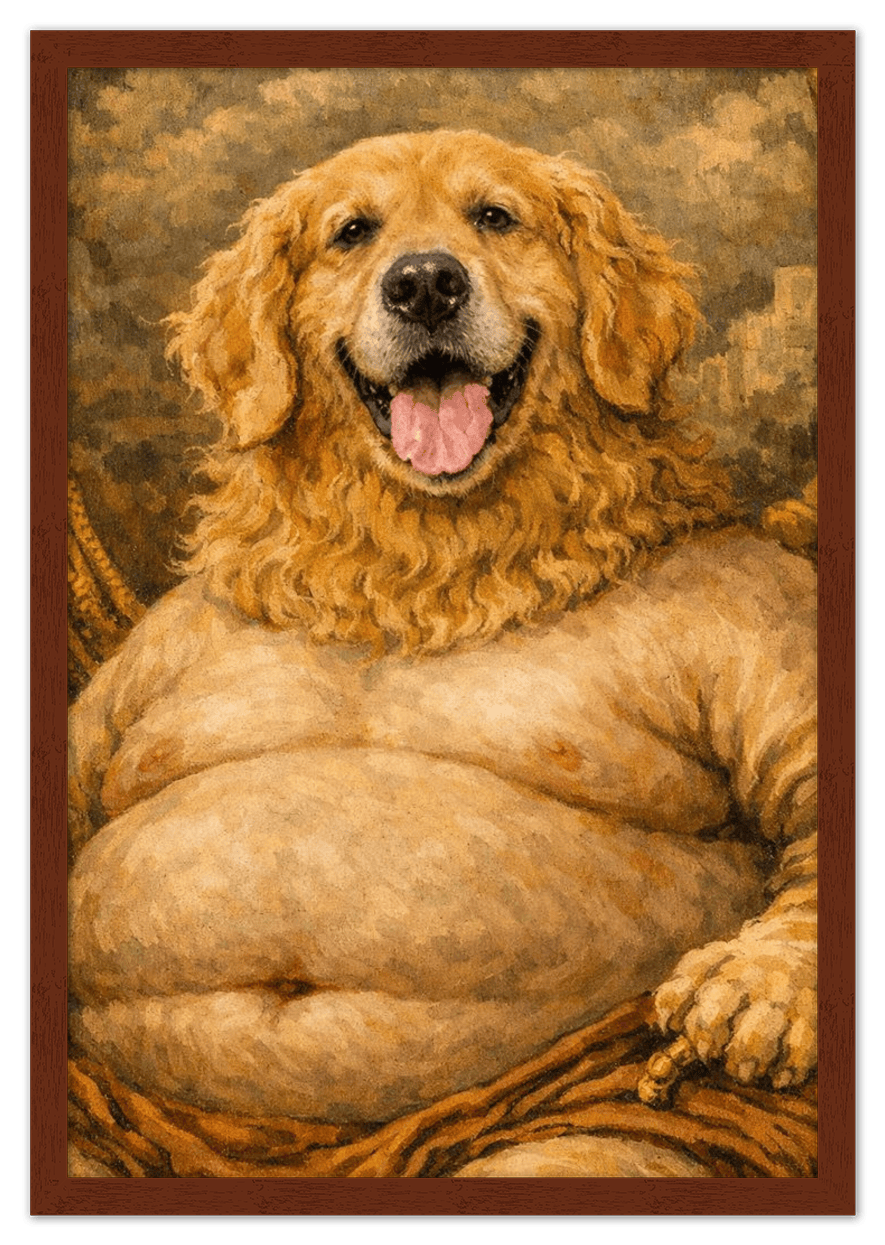 Personalized Funny Fat Pet Portrait Wall Art - Custom Dog or Cat Print from Photo, Turn Your Pet’s Picture Into a Quirky Poster, Playful Animal Decor, Gifts for Pet Owners, Whimsical Vintage Artwork - Front View