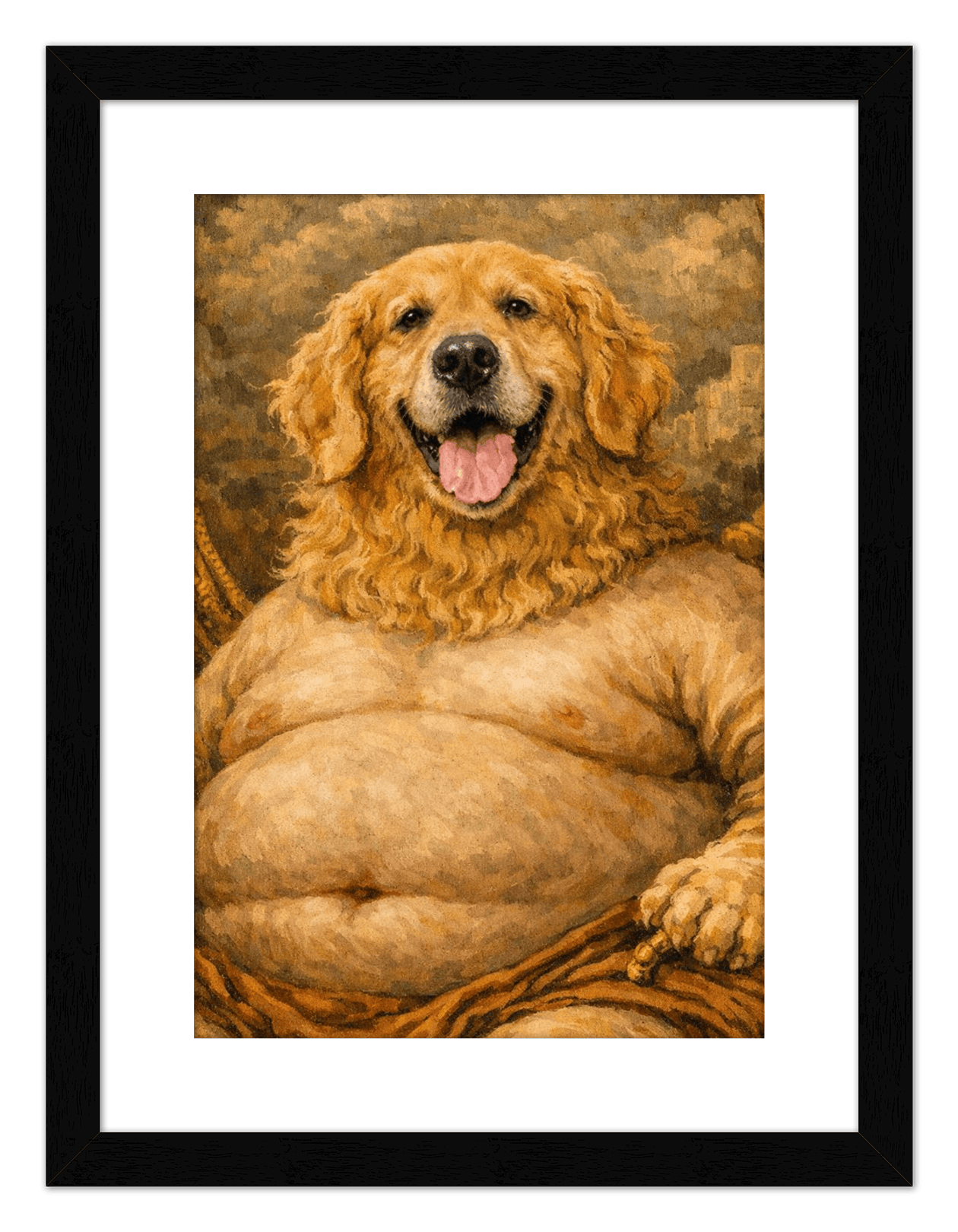 Personalized Funny Fat Pet Portrait Wall Art - Custom Dog or Cat Print from Photo, Turn Your Pet’s Picture Into a Quirky Poster, Playful Animal Decor, Gifts for Pet Owners, Whimsical Vintage Artwork - Front View