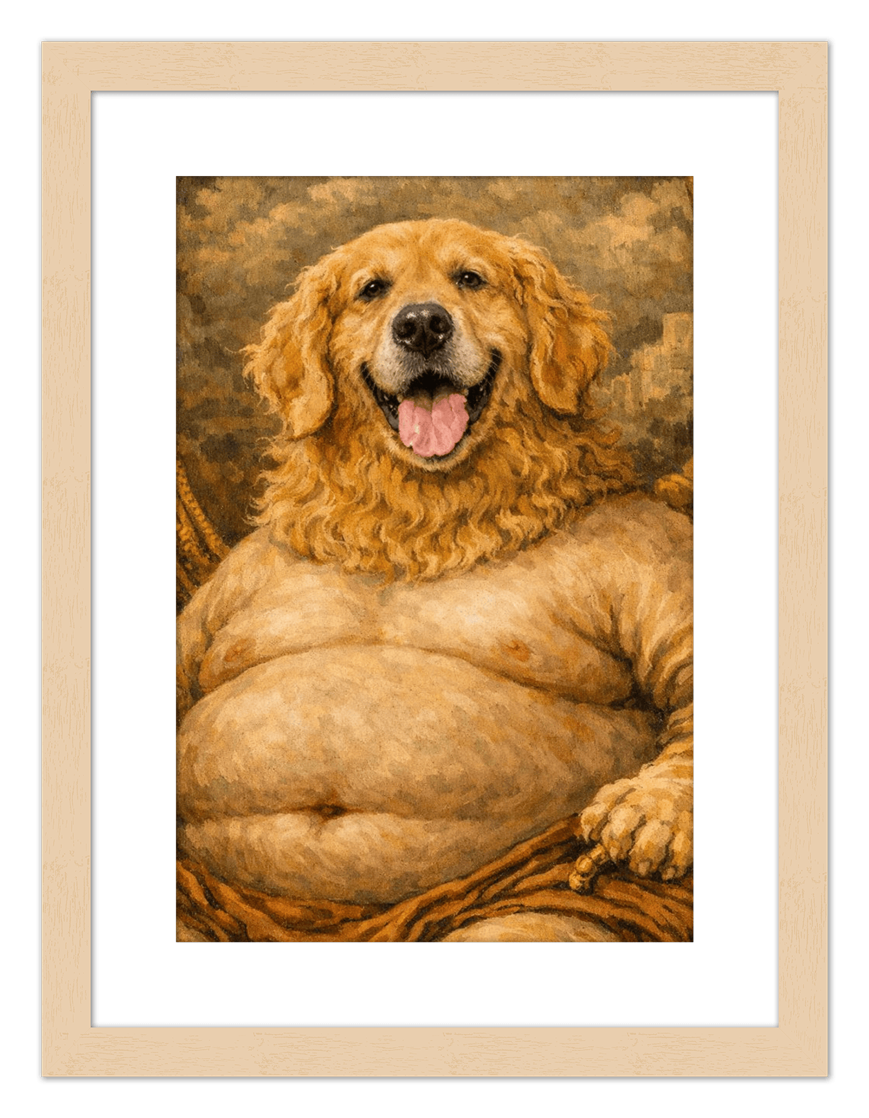 Personalized Funny Fat Pet Portrait Wall Art - Custom Dog or Cat Print from Photo, Turn Your Pet’s Picture Into a Quirky Poster, Playful Animal Decor, Gifts for Pet Owners, Whimsical Vintage Artwork - Front View
