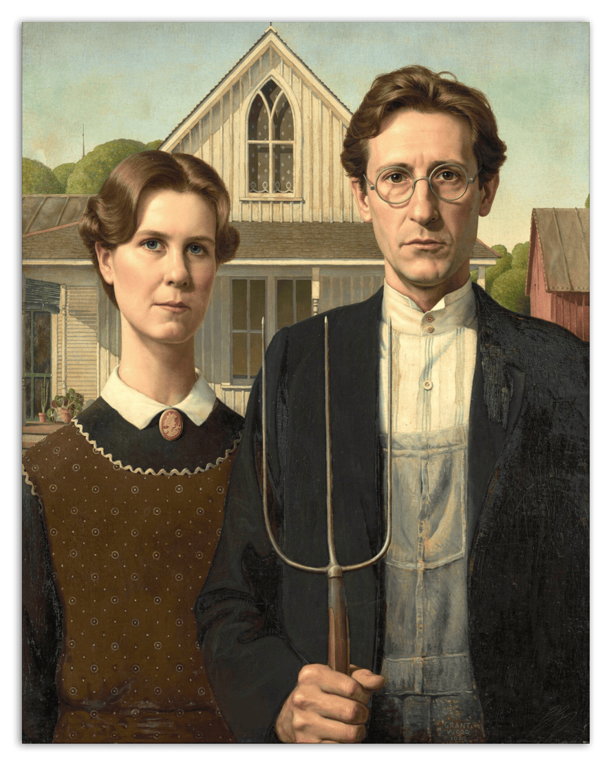 Personalized Gothic Farm Couple Portrait - Create Your Own Farmer and Wife Wall Art from Photo, Funny Gifts for Couples, Custom Farmhouse Poster, Vintage Home Decor Print, Unique Humorous Artwork - Front View