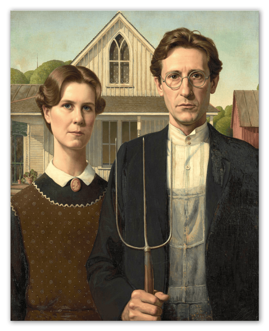 Personalized Gothic Farm Couple Portrait - Create Your Own Farmer and Wife Wall Art from Photo, Funny Gifts for Couples, Custom Farmhouse Poster, Vintage Home Decor Print, Unique Humorous Artwork - Front View