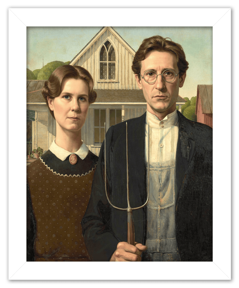 Personalized Gothic Farm Couple Portrait - Create Your Own Farmer and Wife Wall Art from Photo, Funny Gifts for Couples, Custom Farmhouse Poster, Vintage Home Decor Print, Unique Humorous Artwork - Front View