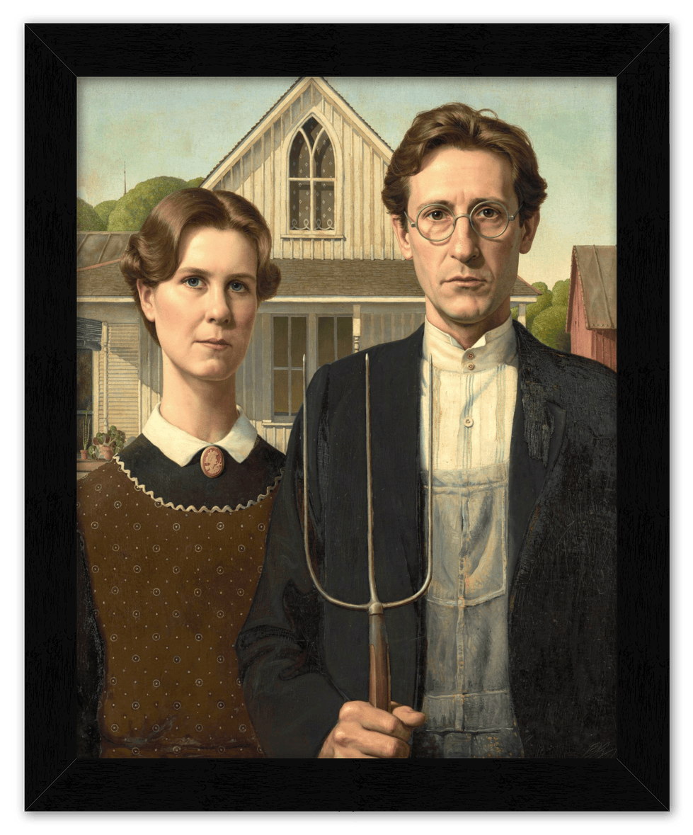 Personalized Gothic Farm Couple Portrait - Create Your Own Farmer and Wife Wall Art from Photo, Funny Gifts for Couples, Custom Farmhouse Poster, Vintage Home Decor Print, Unique Humorous Artwork - Front View