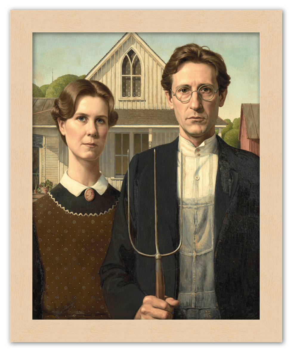Personalized Gothic Farm Couple Portrait - Create Your Own Farmer and Wife Wall Art from Photo, Funny Gifts for Couples, Custom Farmhouse Poster, Vintage Home Decor Print, Unique Humorous Artwork - Front View