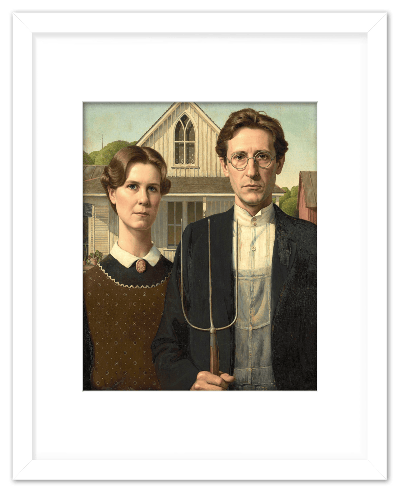 Personalized Gothic Farm Couple Portrait - Create Your Own Farmer and Wife Wall Art from Photo, Funny Gifts for Couples, Custom Farmhouse Poster, Vintage Home Decor Print, Unique Humorous Artwork - Front View