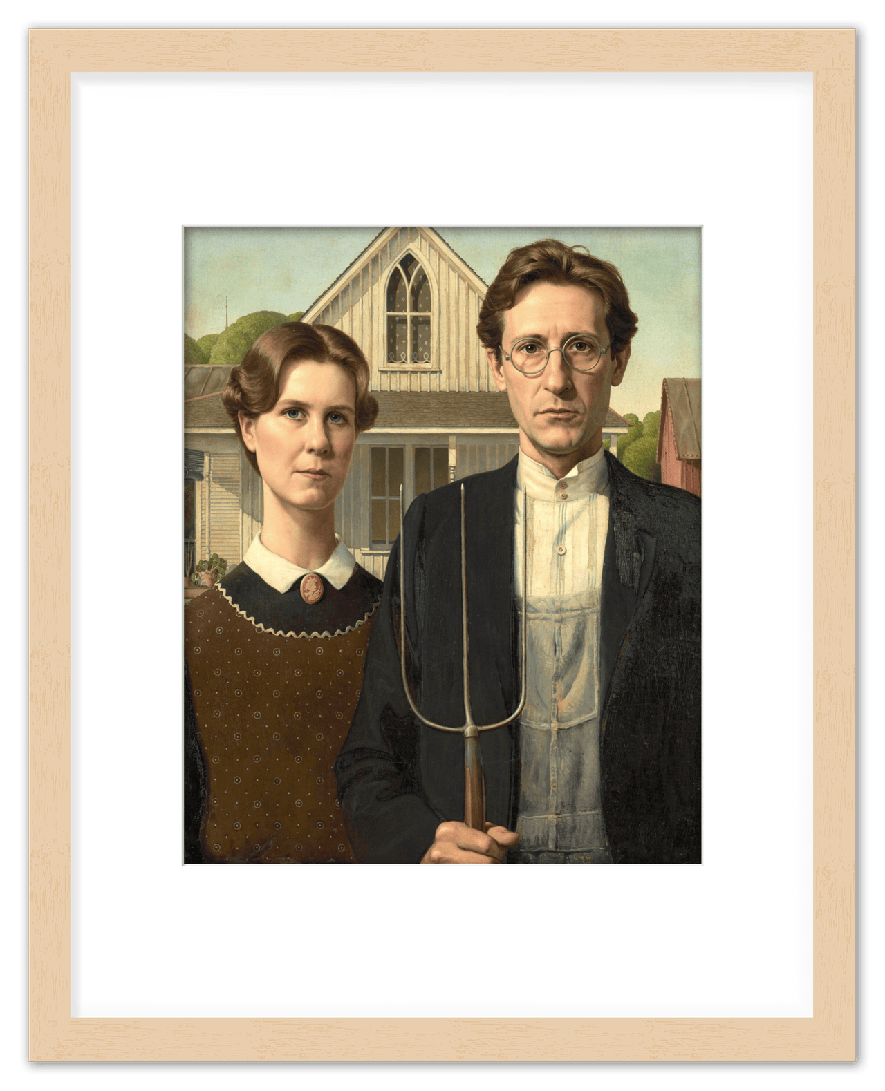 Personalized Gothic Farm Couple Portrait - Create Your Own Farmer and Wife Wall Art from Photo, Funny Gifts for Couples, Custom Farmhouse Poster, Vintage Home Decor Print, Unique Humorous Artwork - Front View