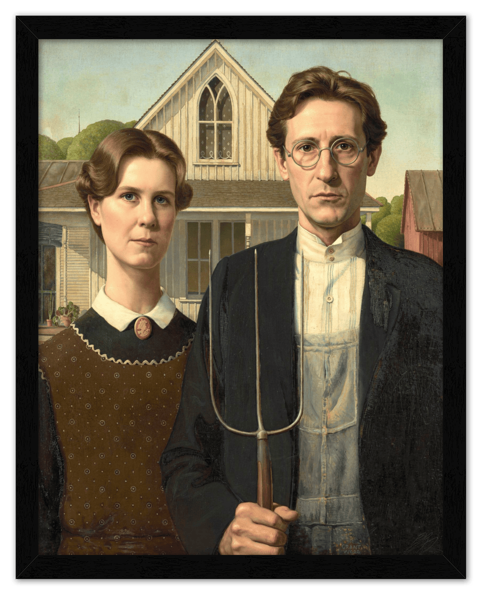 Personalized Gothic Farm Couple Portrait - Create Your Own Farmer and Wife Wall Art from Photo, Funny Gifts for Couples, Custom Farmhouse Poster, Vintage Home Decor Print, Unique Humorous Artwork - Front View