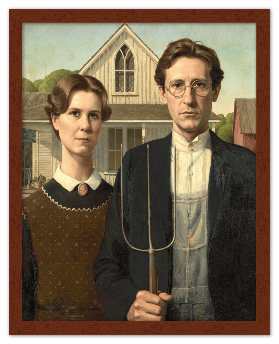 Personalized Gothic Farm Couple Portrait - Create Your Own Farmer and Wife Wall Art from Photo, Funny Gifts for Couples, Custom Farmhouse Poster, Vintage Home Decor Print, Unique Humorous Artwork - Front View