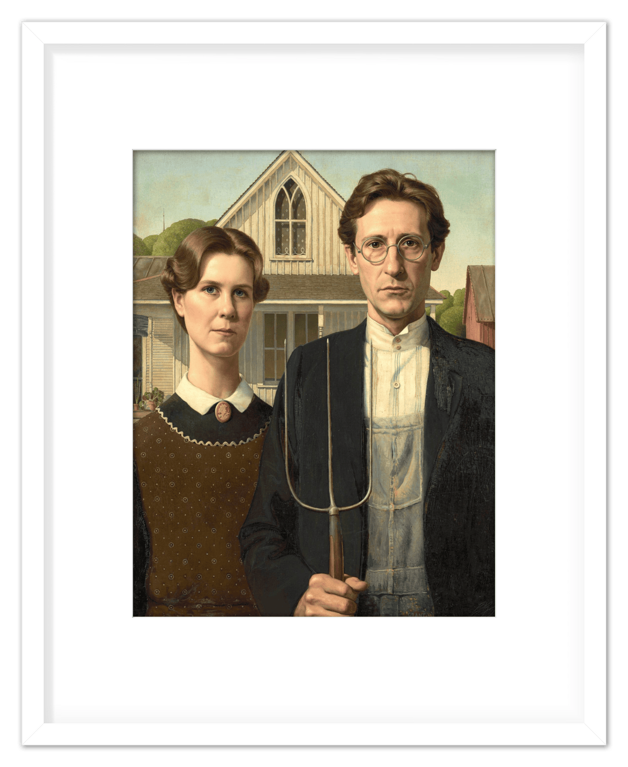 Personalized Gothic Farm Couple Portrait - Create Your Own Farmer and Wife Wall Art from Photo, Funny Gifts for Couples, Custom Farmhouse Poster, Vintage Home Decor Print, Unique Humorous Artwork - Front View