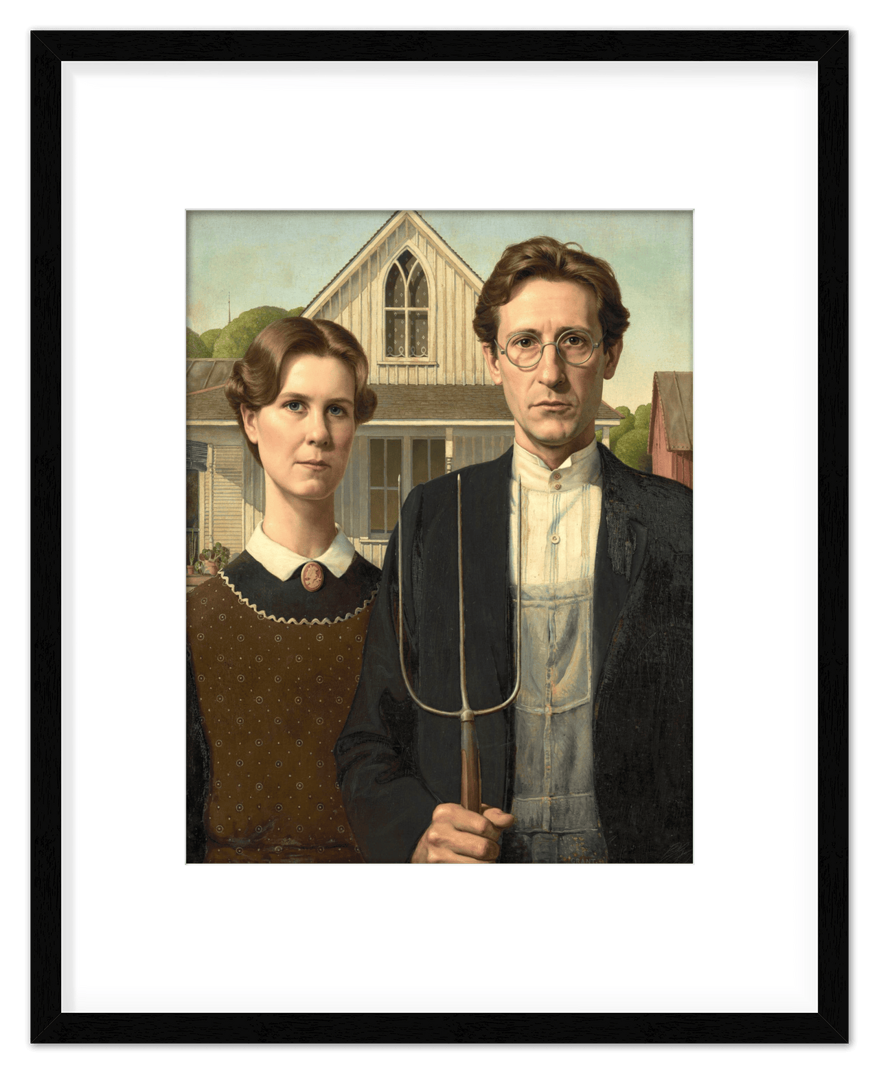 Personalized Gothic Farm Couple Portrait - Create Your Own Farmer and Wife Wall Art from Photo, Funny Gifts for Couples, Custom Farmhouse Poster, Vintage Home Decor Print, Unique Humorous Artwork - Front View