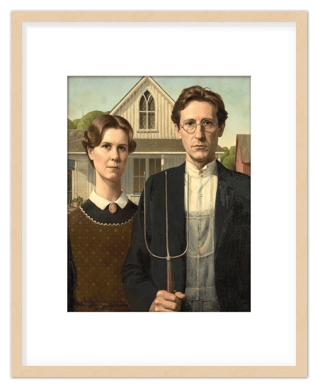 Personalized Gothic Farm Couple Portrait - Create Your Own Farmer and Wife Wall Art from Photo, Funny Gifts for Couples, Custom Farmhouse Poster, Vintage Home Decor Print, Unique Humorous Artwork - Front View