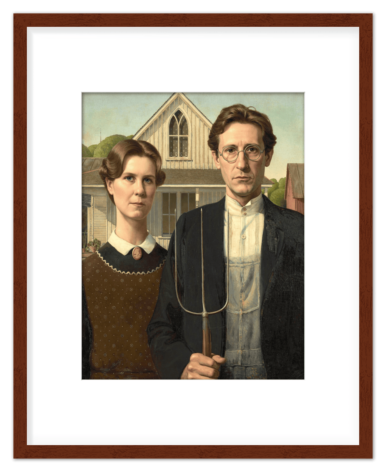 Personalized Gothic Farm Couple Portrait - Create Your Own Farmer and Wife Wall Art from Photo, Funny Gifts for Couples, Custom Farmhouse Poster, Vintage Home Decor Print, Unique Humorous Artwork - Front View