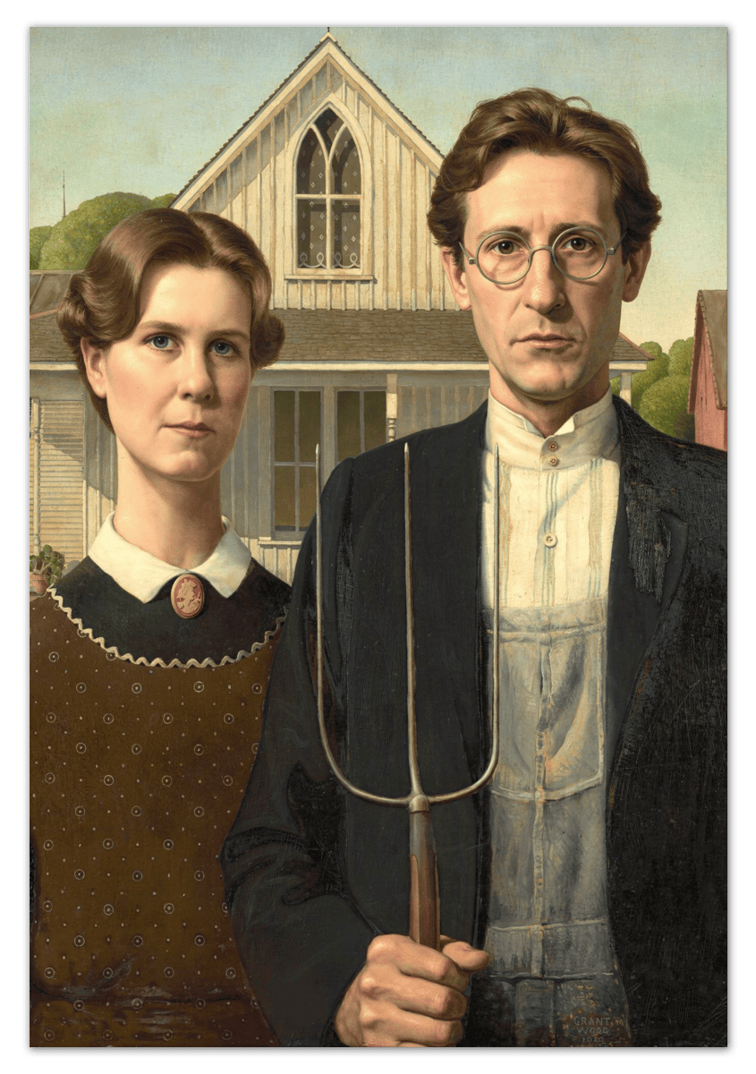 Personalized Gothic Farm Couple Portrait - Create Your Own Farmer and Wife Wall Art from Photo, Funny Gifts for Couples, Custom Farmhouse Poster, Vintage Home Decor Print, Unique Humorous Artwork - Front View